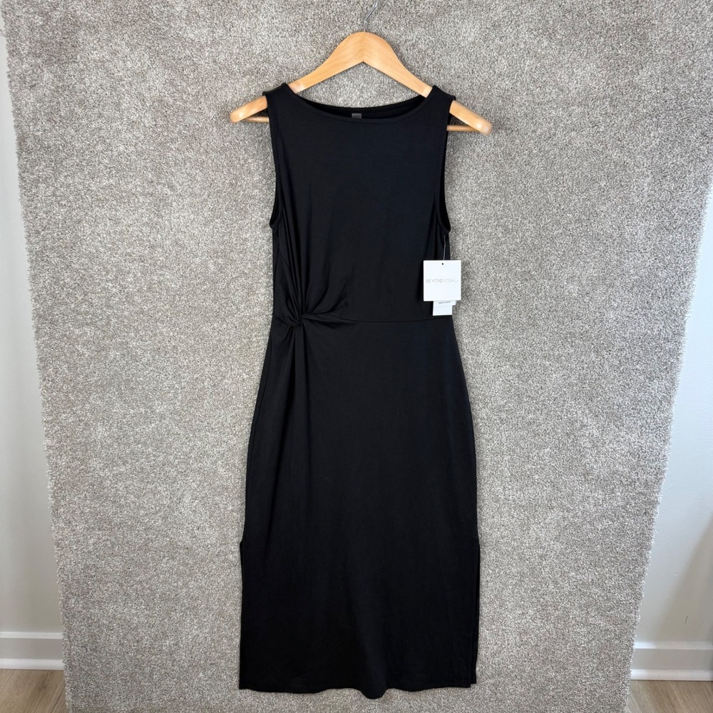 Beyond Yoga Womens Black Twist Knot Waist Midi Dress DW6305 Small NEW